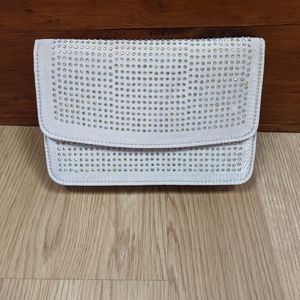 Steve Madden Bedazzled Cream Clutch